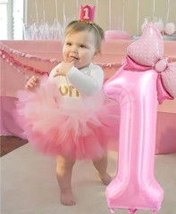 40 inch Number 3 Balloon with Bow Pink Birthday Number Balloon Pink Number 3