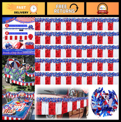 10 Pcs 4th of July Float Decorations, American Flag Fringes & Patriotic Tinsel G