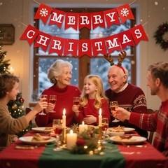 Merry Christmas Banner Sign Pre-Assembled Hanging Decorations Party Supplies