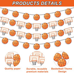 4Pcs Basketball Party Decorations Banner Set, Basketball & Hoop Themed Decor wit