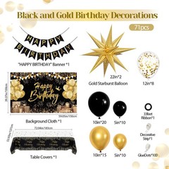 Black and Gold Birthday Decorations Set – 71pcs Party Supplies