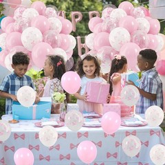 Pink Bow Balloons, 12 Inch Pastel Light Pink Transparent White Bow Print Coquett