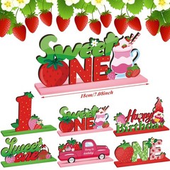6 Pcs Strawberry Sweet One Table Wooden Centerpiece Decorations Strawberry Fi…