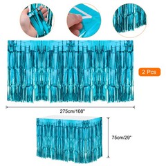 2 Pcs 29×108 Inch Lake Blue Metallic Foil Fringe Tinsel Table Skirts