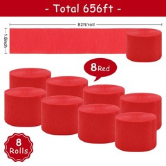 8 Rolls Red Crepe Paper Streamers Christmas Party Photo Booth Backdrop 656FT