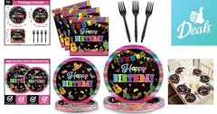 Complete 96PCS Mexican Dinnerware Set: Plates, Napkins & Forks for 24 Guests