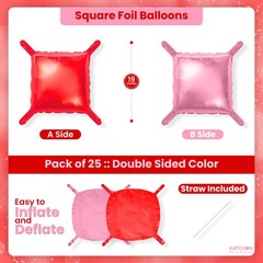 , Red and Pink Square Foil Balloons – 19 Inches, Pack of 25 | Galentines Day …