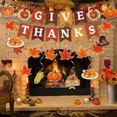 42Pcs Thanksgiving Decorations, Thanksgiving Party Decors w/ GIVE THANKS Banner