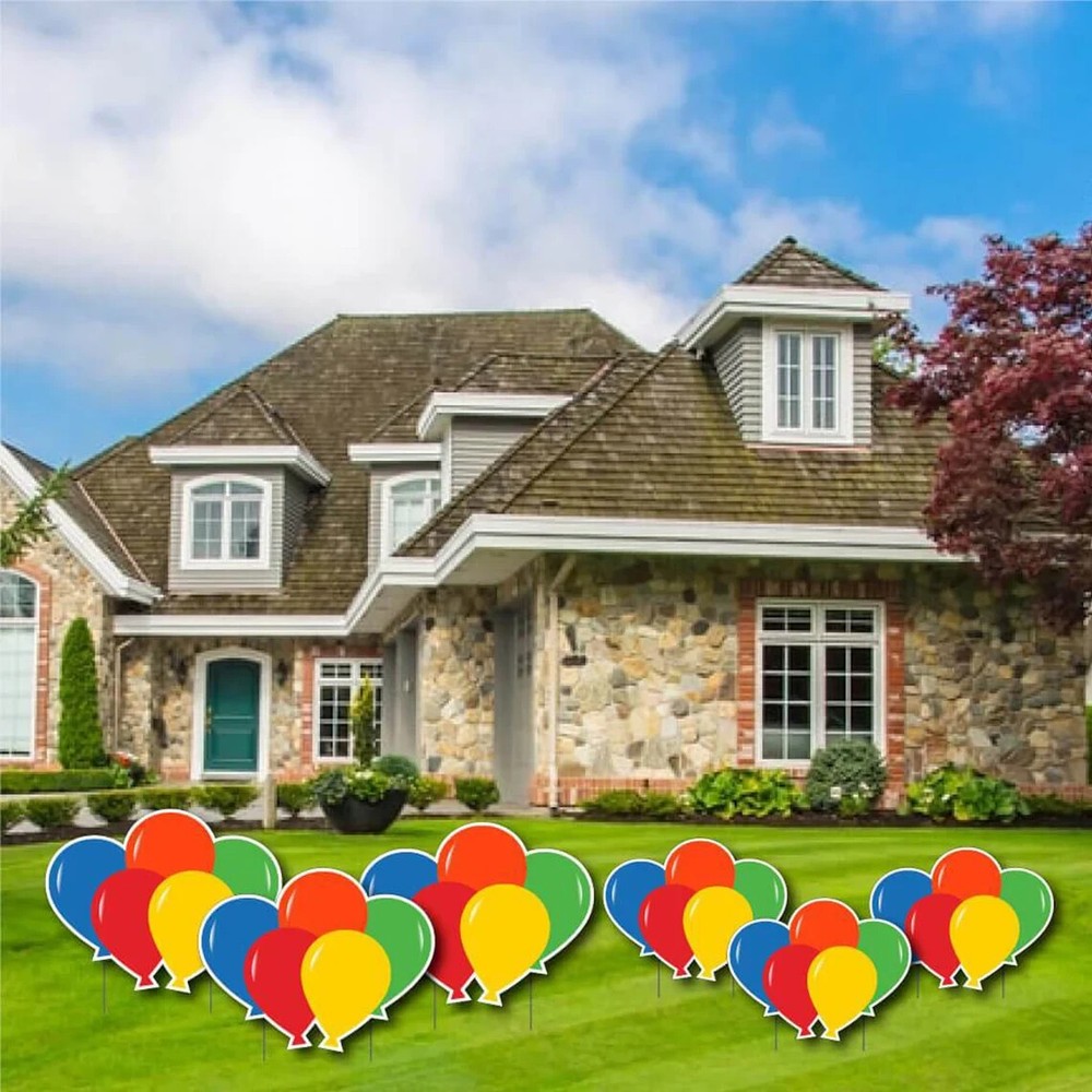 Birthday Balloon Yard Signs, Rainbow Balloons Accessories, 6pc Yard Sign Set