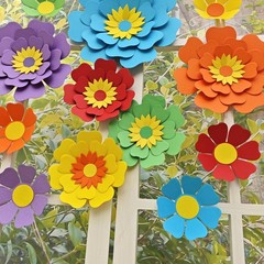 Rainbow Fiesta Decorations Multi-Color Paper Flower for Birthday Wedding Rain…
