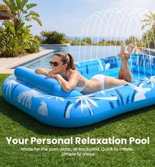 Inflatable Tanning Pool Lounger Float with Sprinkler, X-Large Floats Auto Spray