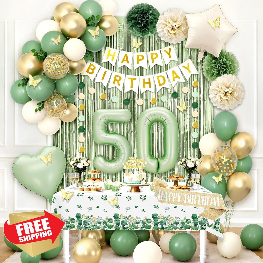 RBYOO Sage Green 50th Birthday Decor