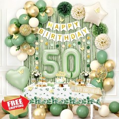 RBYOO Sage Green 50th Birthday Decor