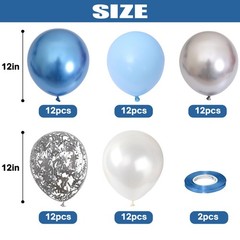 Metallic Blue and Silver Balloons, 60 Pcs, 12 Inch Baby Shower Wedding Decor