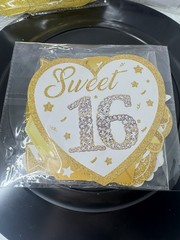 Gold and Diamond Theme Set | Sweet 16 Banner, Ceiling Twirls, and Centerpieces