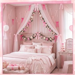 48 PCS Pink Bow Wall Decor Ribbon Bows Party Bridal Shower Wedding Backdrop
