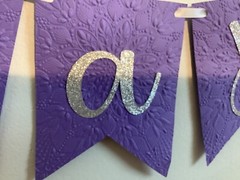 Happy Birthday Banner, Purple Embossed w/ Silver Glitter Letters, Party Bunting