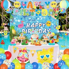 Blue Summer Pool Birthday Party Decoration For Boy Balloons Backdrop Cake Topper