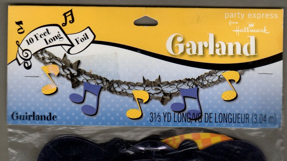 Music Symbol Party Garland, 10 Ft, Foil Black/Blue/Yellow Rock N Roll Decoration