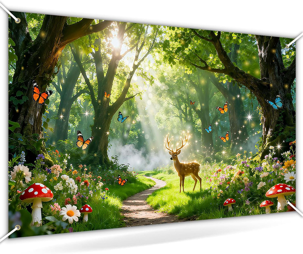 Spring Enchanted Forest Backdrop Fairy Enchanted Forest Party Decorations Banner