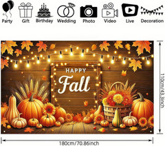 Autumn Happy Fall Banner 71×43″ – Thanksgiving Outdoor Decor with Pumpkins & Lea