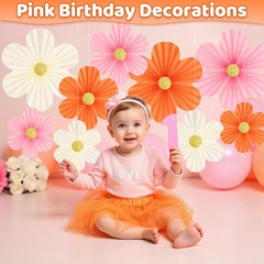 Pink and Orange Party Decorations Paper Flowers for