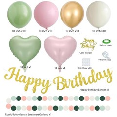 Sage Green Pink Birthday Decorations – 62pcs Happy Birthday Pink Green Gold