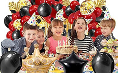 Red and Black Birthday Decorations Party Supplies Set,Black Gold Confetti Balloo