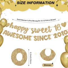 Pre Strung Happy Sweet 16 Awesome since 2010 Banner Glitter Sweet 16Th Birthday