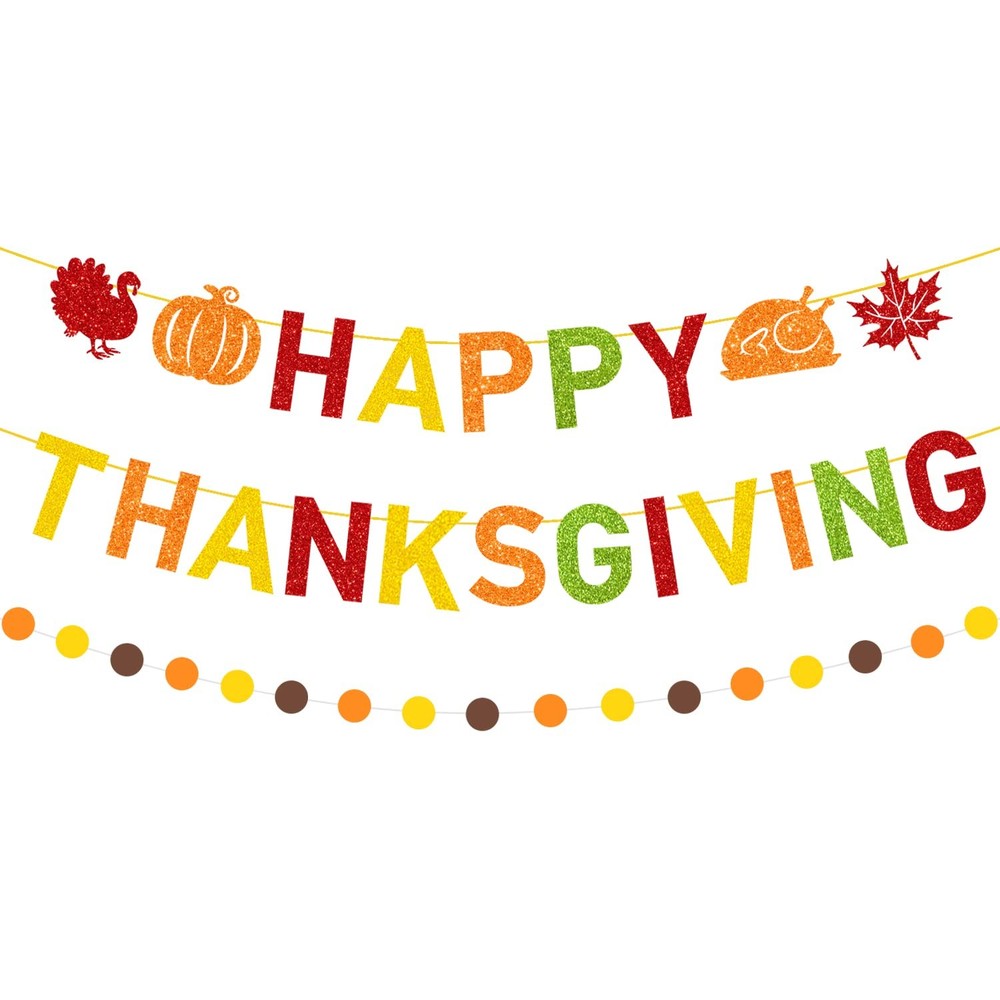 Glittery Happy Thanksgiving Banner Thanksgiving Banner Circle Dots Garland wi…