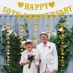 50Th Anniversary Decorations, Gold Glitter Happy 50Th Anniversary Banner with 50