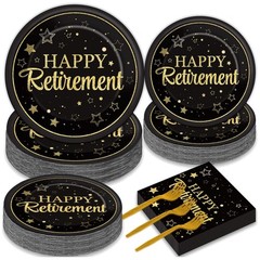 Retirement Party Supplies Set for 50 Guests, Black & Gold