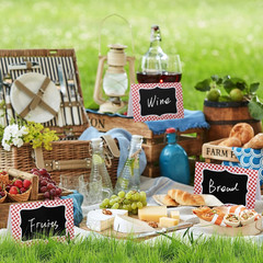 Red Gingham Picnic Party Supplies – 24 Italian Themed Food Label Tent Cards