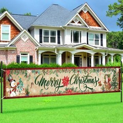 Vintage Merry Christmas Banner Retro Yard Sign Winter Xmas Outdoor Decorations