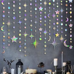 Iridescent Star Moon Circle Dot Garland Party Decoration Kit Hanging Crescent an