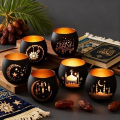 SHMILMH Ramadan Table Decor, Ramadan Mubarak Decoration, Glass Votive Tealight C