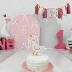Silly Goose ONE High Chair Banner Pink Gingham Yarn Tassel Garland for One Silly