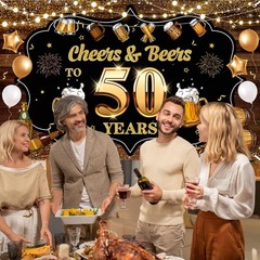 Cheers to 50 Years Backdrop Banner, Happy 50Th Birthday Decorations for Men Wome