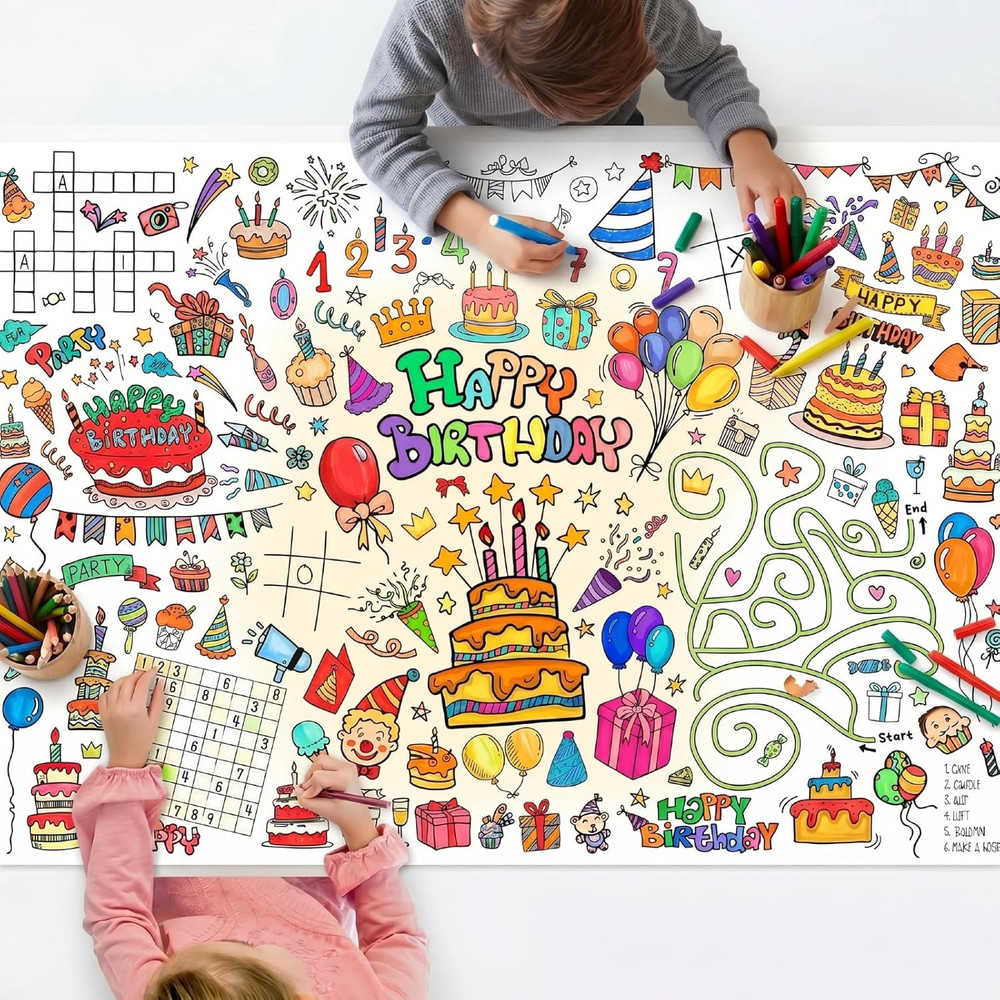 Birthday Coloring Tablecloth, 40X28 Inch Coloring Poster Coloring Table Cloth fo