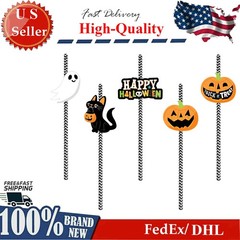 25x Decorative Drinking Straws in Halloween Theme, Black Cat &Ghost Lantern
