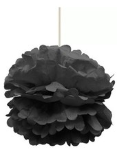 12 Pack. Celebration Tissue Pom Pom Hangers 12 Inch , Black Milestone Birthday