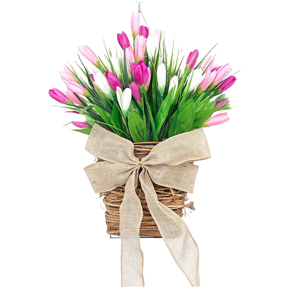 Charming 35cm Pink Tulip Wreath for Wall Decor Living Room Entryway or Bedroom