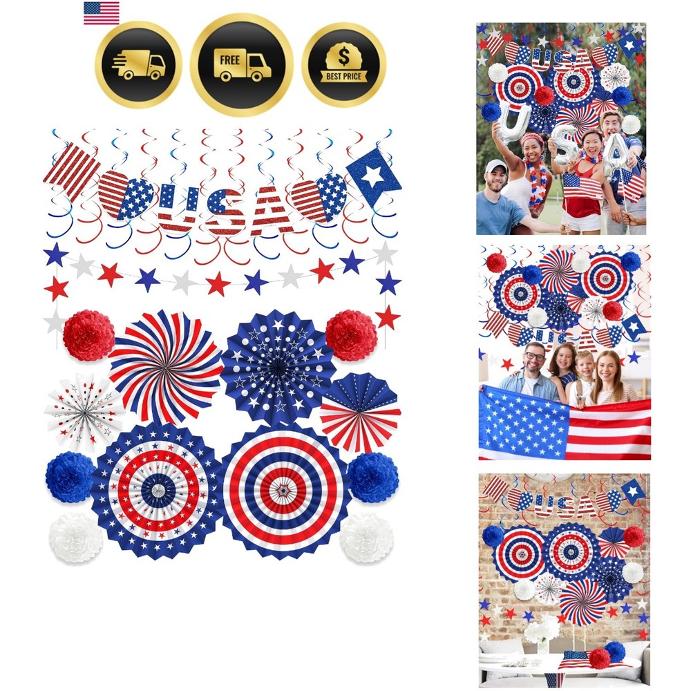 26 Pcs 4th of July Decorations Outdoor, Patriotic Decorations LOVE Banner Re…