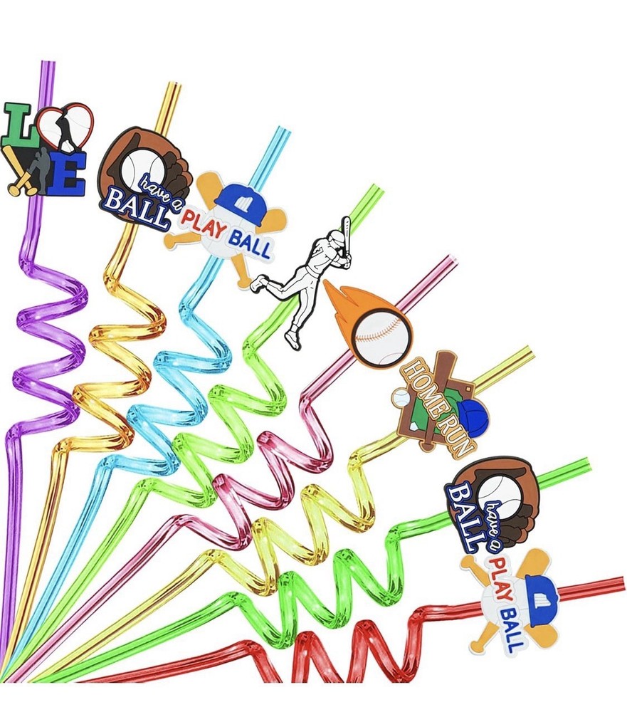 Baseball Party Curly Straws Play Ball Home Run Sports Drink Favors Birthday 24