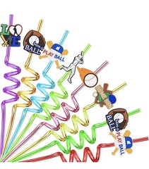 Baseball Party Curly Straws Play Ball Home Run Sports Drink Favors Birthday 24
