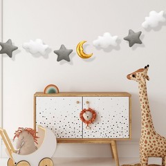 5ft 3D Felt Cloud Decorations Hanging with Moon and Stars over The Moon Baby …