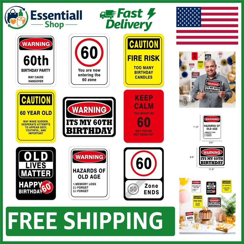 Cheerful 60th Birthday Signs – 9 Durable Cardboard Decorations for Celebrations
