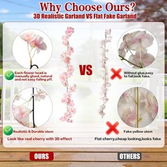 Cherry Blossom Garland Artificial Cherry Flower Vines 2 Pack Hanging Silk