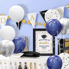 OuMuaMua 62pcs Silver Navy Blue Balloons Kit 12 Inches Silver Blue Party Dec…