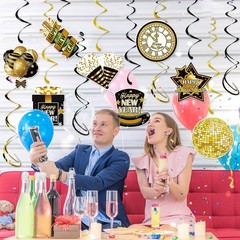 12 PCS 2026 Happy New Year Hanging Swirls Streamer Countdown NYE Party Decor